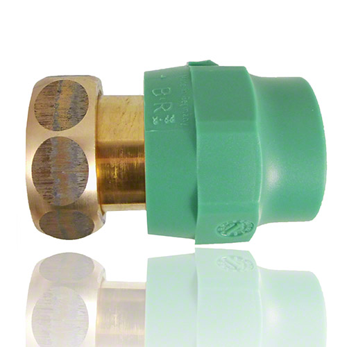 PP-RCT-Rotguss A-Verschraubung IG-zyl für Armaturen + Wasserzähler mit Flachdichtring-EPDM grü